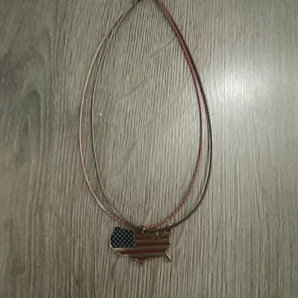 Leather cord American flag necklace